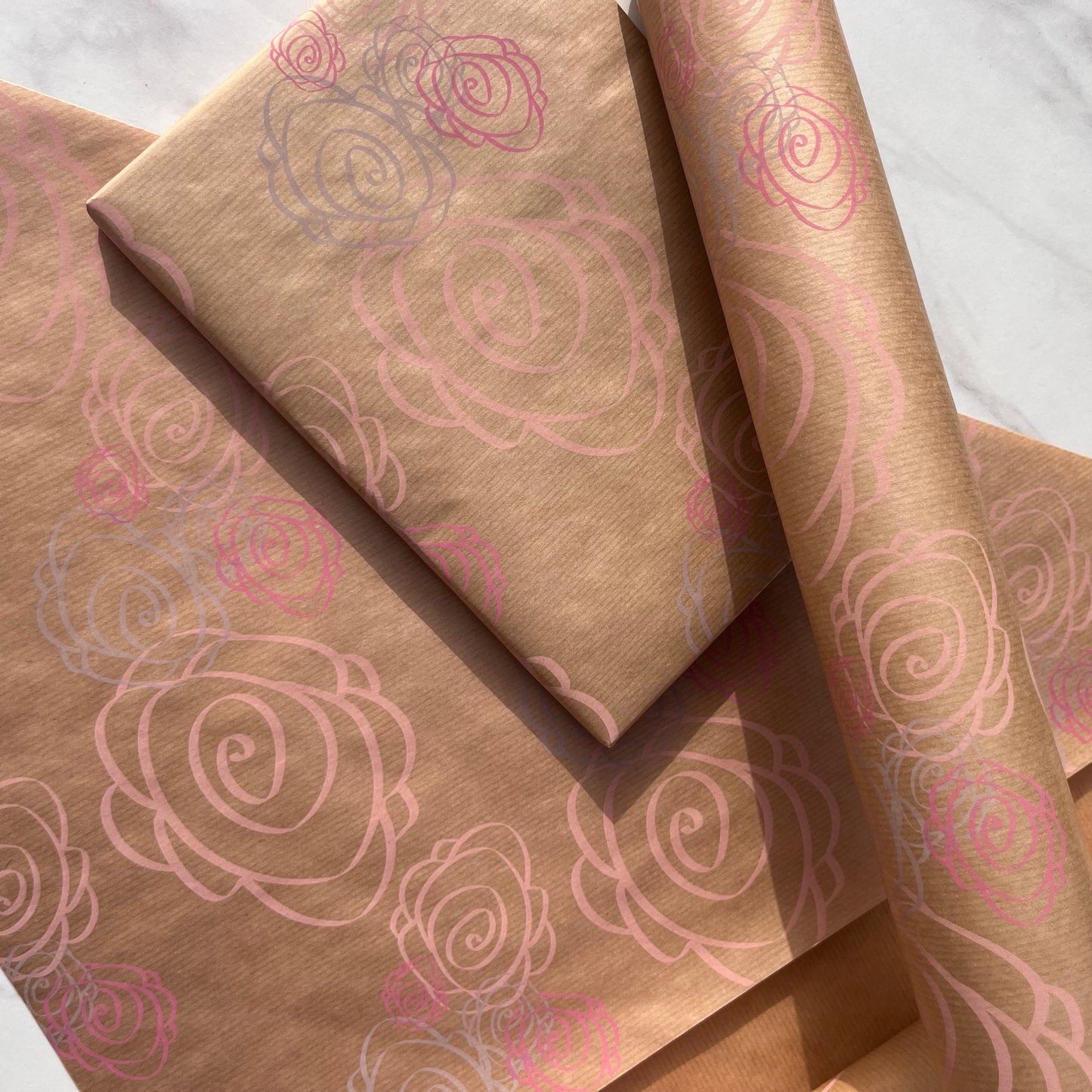 Wrapping Paper Pink Abstract Rose 50CM Wide Eco Friendly, 100% Recycled Kraft | Recyclable, Sustainable, Plastic Free Gift Wrap