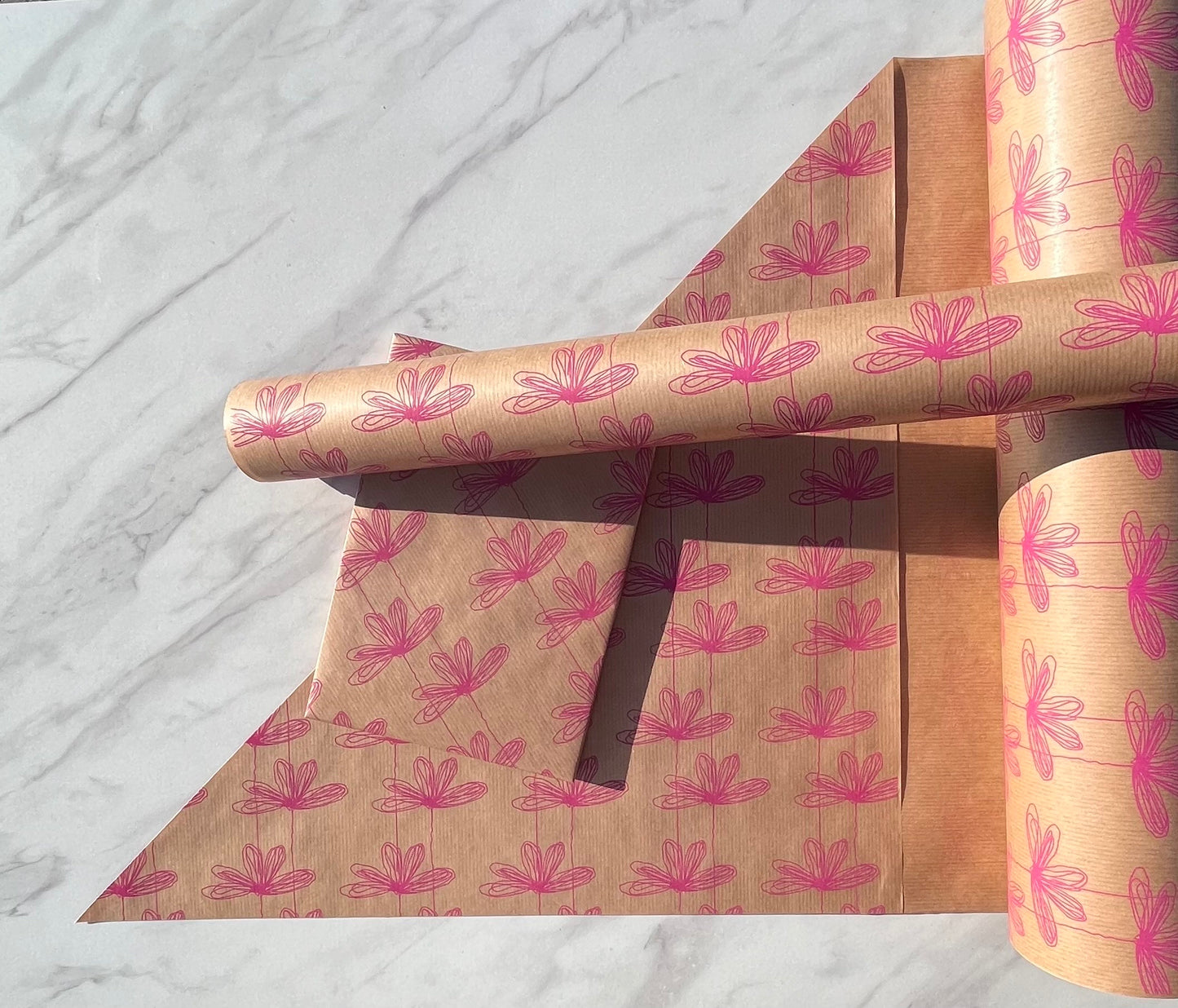 Wrapping Paper Hot Pink Amelia 50CM Wide Eco Friendly, 100% Recycled Kraft | Recyclable, Sustainable, Plastic Free Gift Wrap