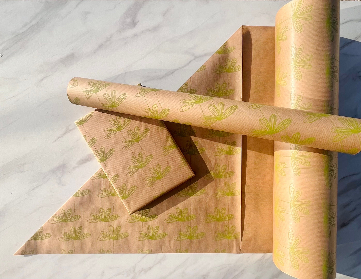 Wrapping Paper Moss Green Amelia 50CM Wide Eco Friendly, 100% Recycled Kraft | Recyclable, Sustainable, Plastic Free Gift Wrap
