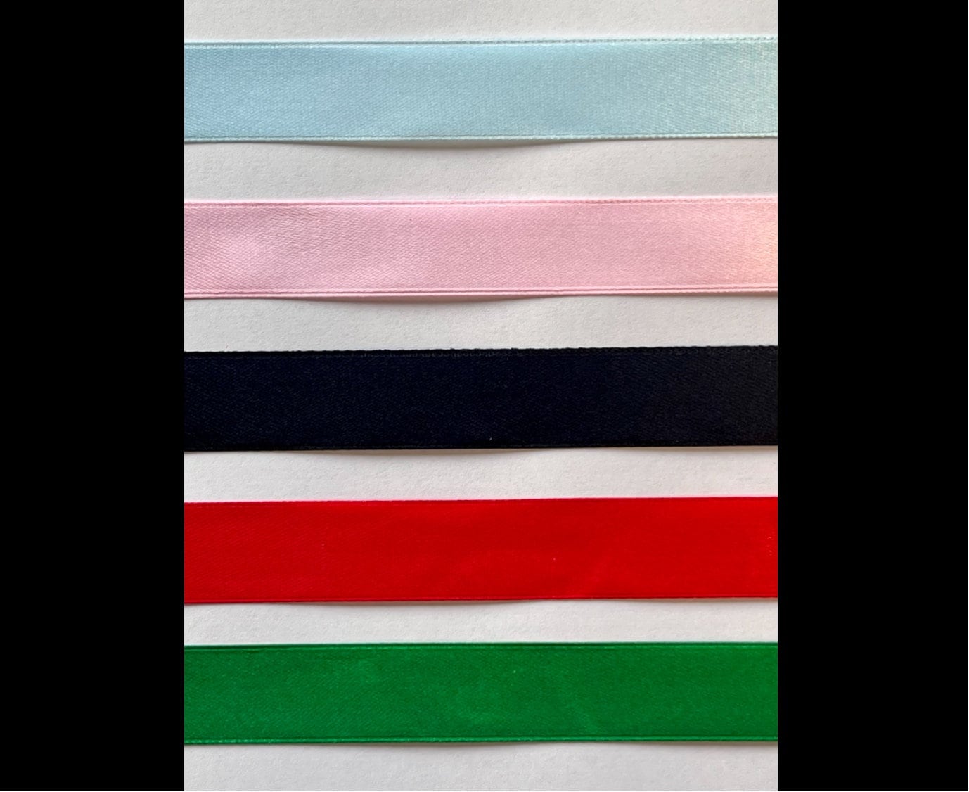 Baby Pink, Baby Blue, Black, Red or Green Satin Ribbon Roll 15 Metres Long 2 Centimetres Wide.