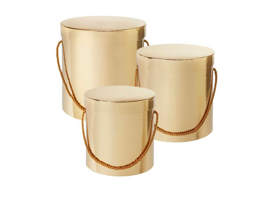 Hat Boxes Set Of 3 Larger Sized Storage Boxes, Gold, Designer Flower Pot, Eco Friendly,