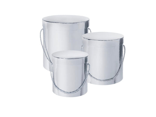 Hat Boxes Set Of 3 Larger Sized Round Storage Boxes, Silver, Designer Flower Pot, Eco Friendly,