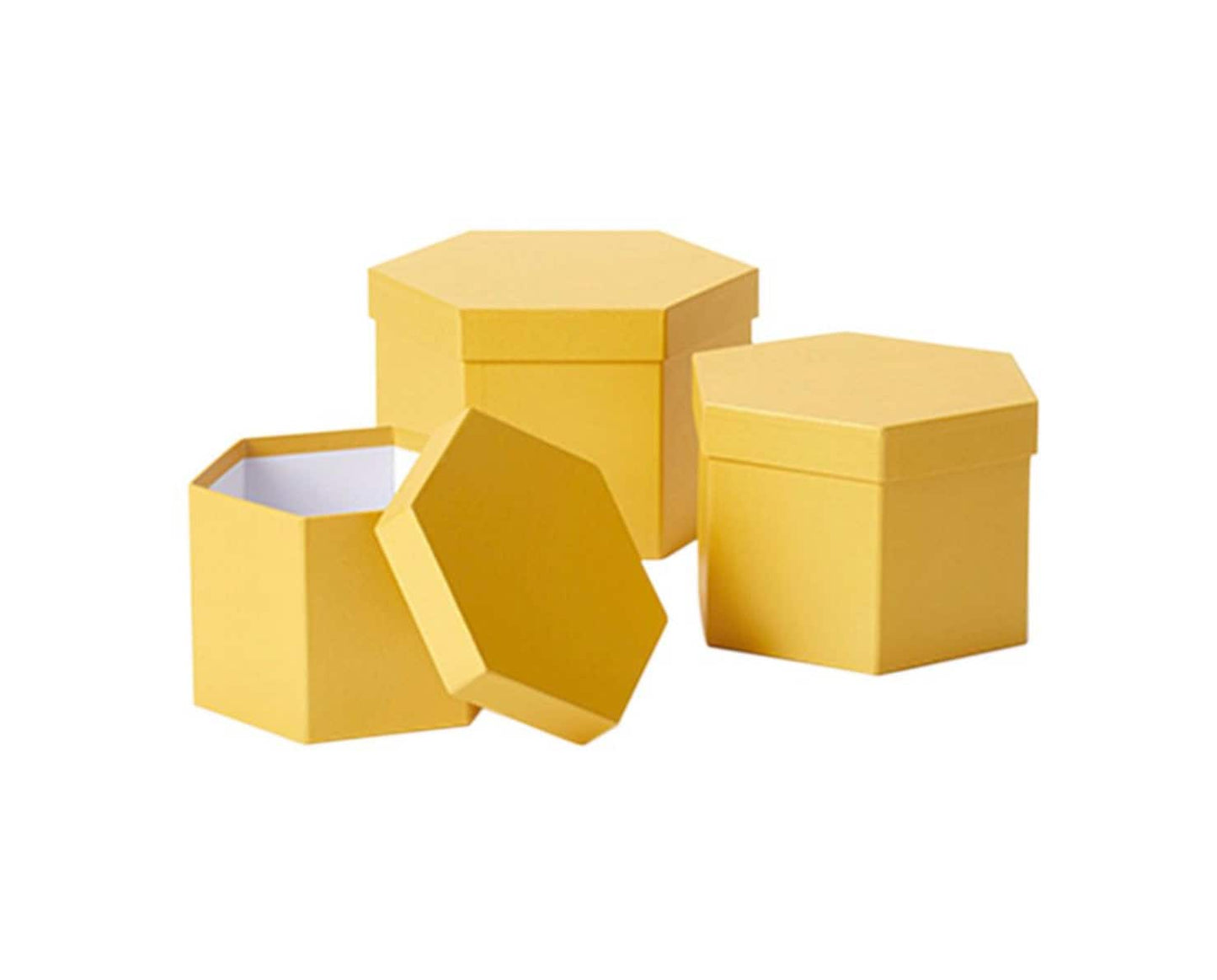Hat Boxes Set Of 3 Hexagonal Storage Boxes, Honeycomb Yellow, Designer Flower Pot, Eco Friendly Matching Wrapping Paper & Ribbons Available