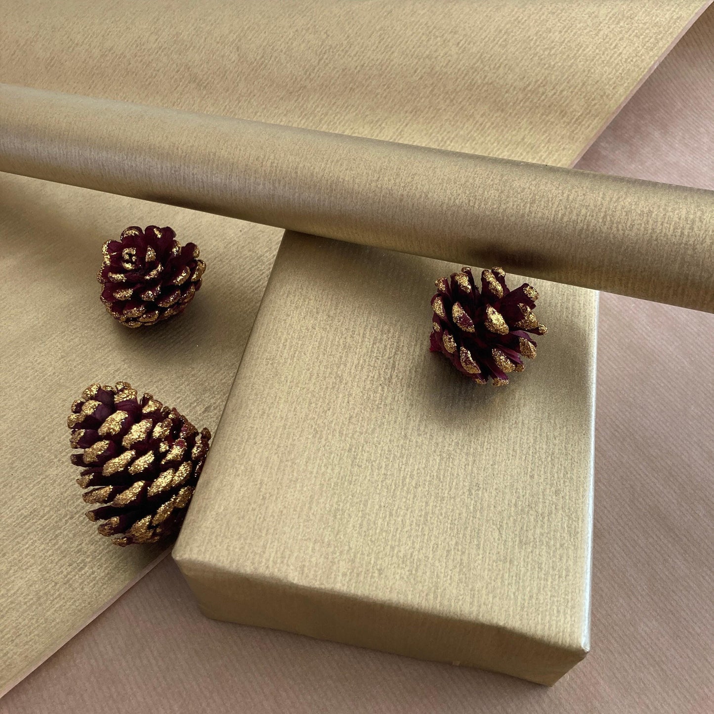 Christmas Wrapping Paper Red Green & Gold 50cm Wide, Luxury Eco Friendly Recycled Kraft