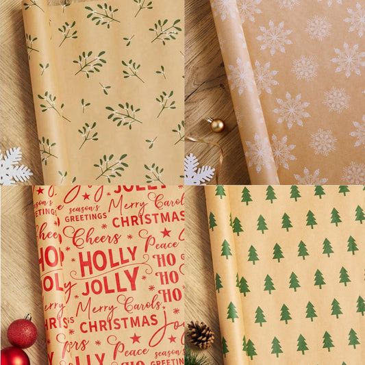 5 Metres Luxury Christmas Eco Friendly Kraft Gift Wrapping Paper, 100% Recycled & Recyclable Delivered In Eco Friendly Packaging.