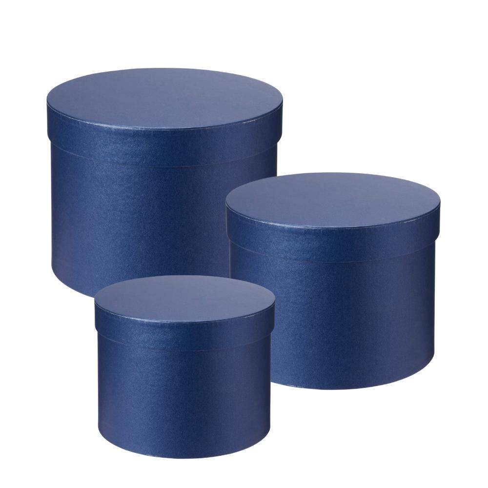 Hat Boxes Set Of 3 Round Storage Boxes, Navy, Designer Flower Pot, Eco Friendly,