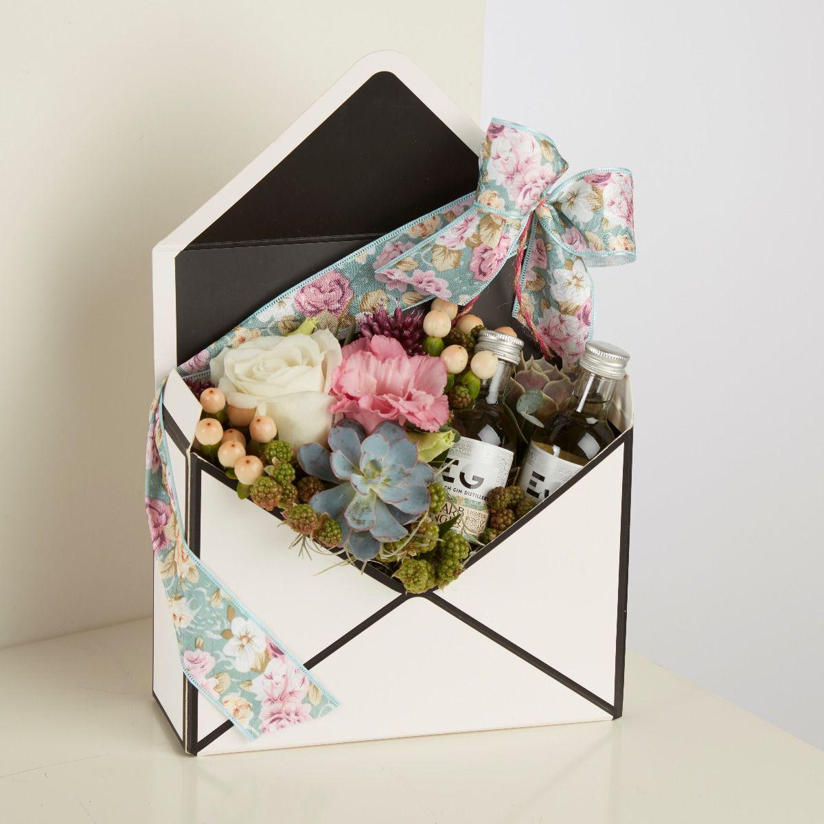 Ivory Black Envelope Flower Box, Storage Box, Floral Display, Gift Hamper, Birthday, Valentines, Wedding.