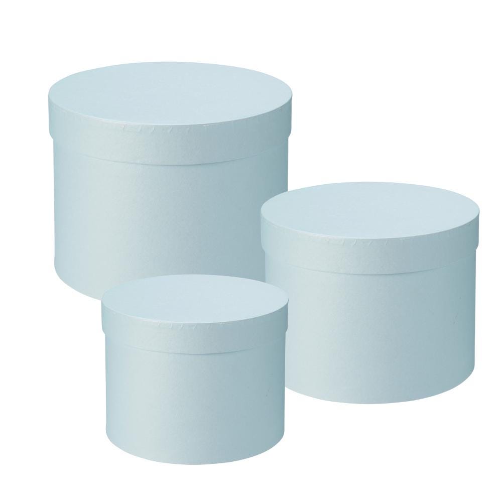 Hat Boxes Set Of 3 Round Storage Boxes, Baby Blue, Designer Flower Pot, Eco Friendly,