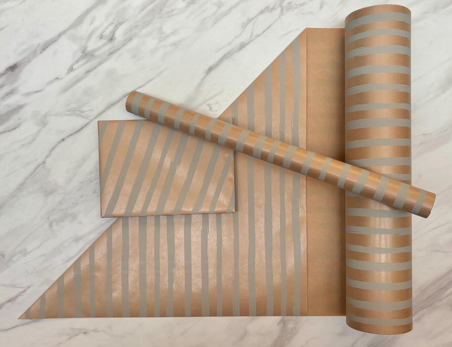 Wrapping Paper Blue Painted Stripes 50CM Wide Eco Friendly, 100% Recycled Kraft | Recyclable, Sustainable, Plastic Free Gift Wrap