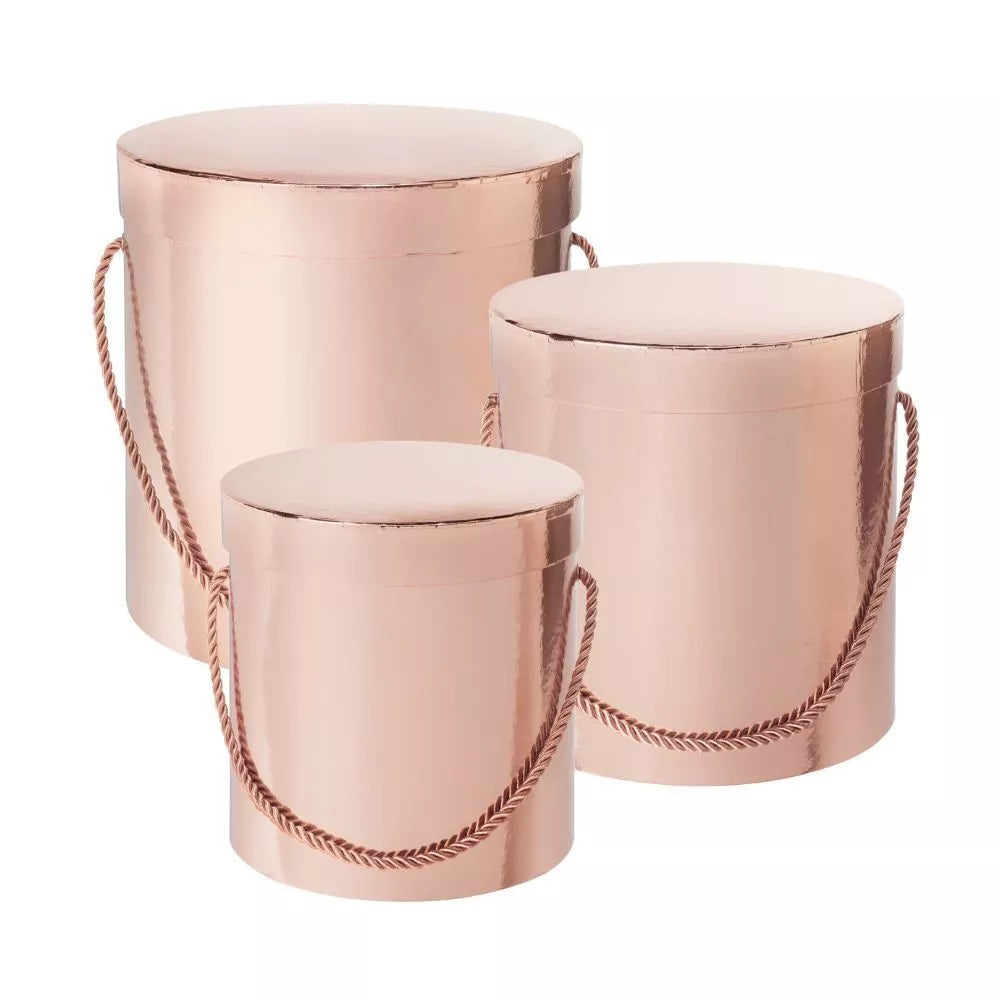 Hat Boxes Set Of 3 Larger Sized Storage Boxes, Rose Gold, Designer Flower Pot, Eco Friendly