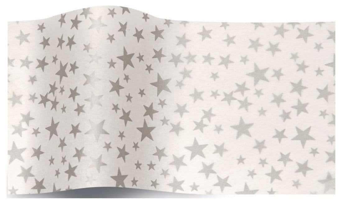 Tissue Paper Silver Stars Shiny Print Eco Friendly, 100% Recycled & Recyclable, Luxury Printed Tissue Paper