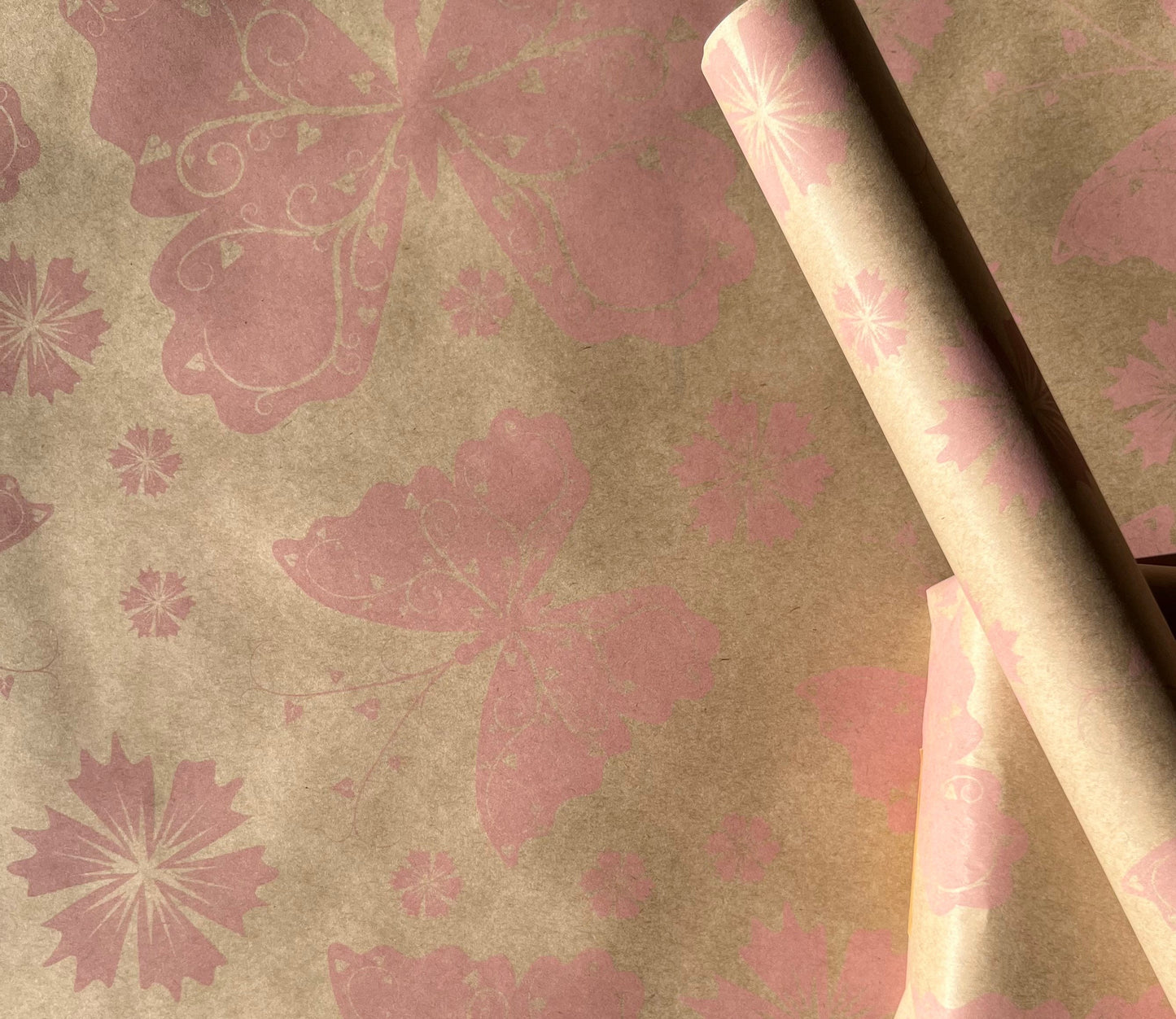 Baby Pink Butterfly Eco Friendly Gift Wrapping Paper, 100% Recycled & Recyclable Gift Wrap, Kraft Wrapping Paper, Birthday Wrapping Paper