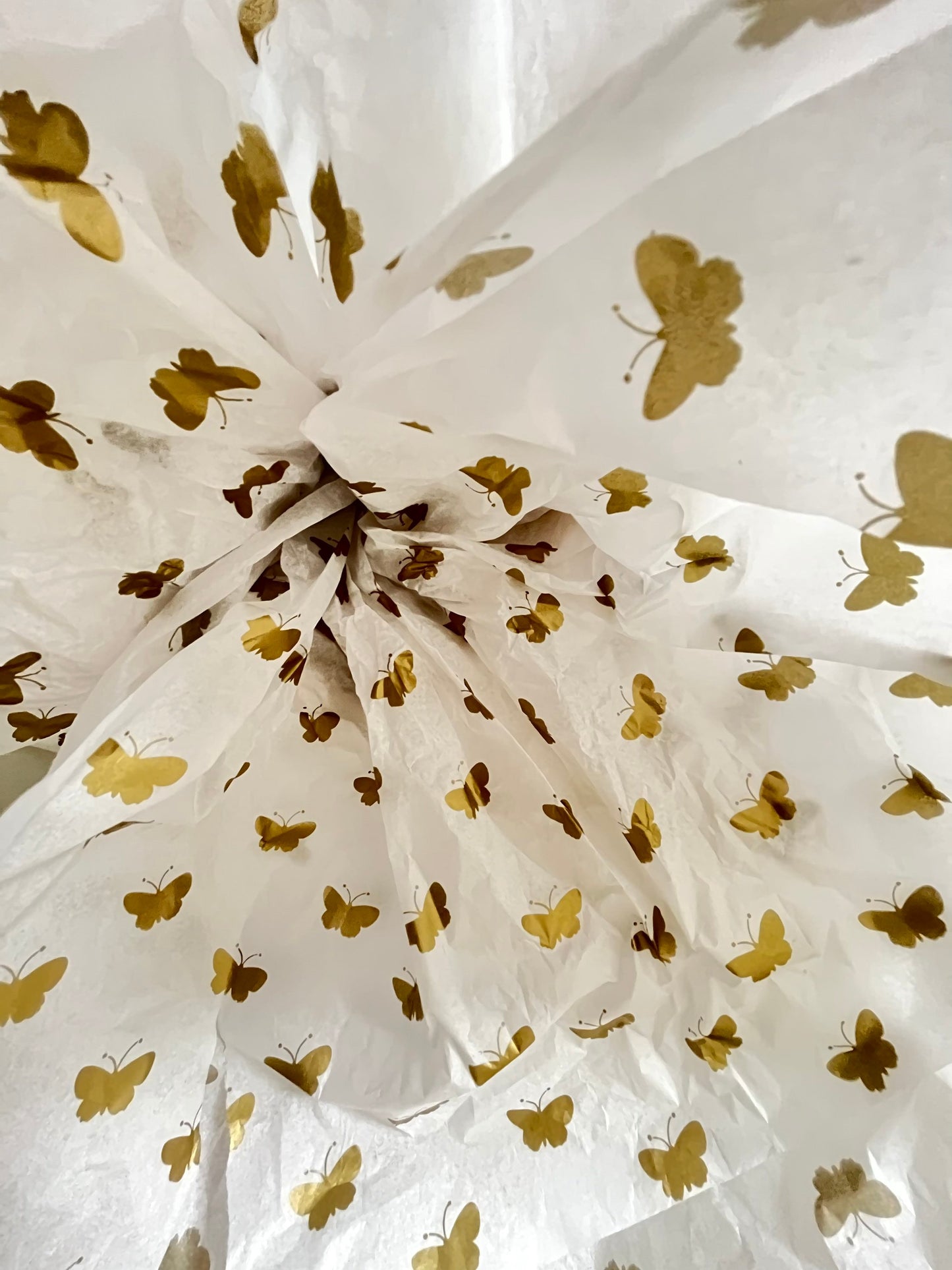 Tissue Paper Gold Butterfly White Luxury Thick 18GSM Sheets Eco Friendly Full Size 75cm x 50cm 1-10 Sheets Folded