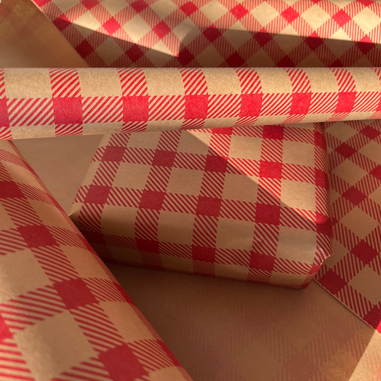 Wrapping Paper Red Gingham Check 50CM Wide Eco Friendly, 100% Recycled Kraft | Recyclable, Sustainable, Plastic Free Gift Wrap