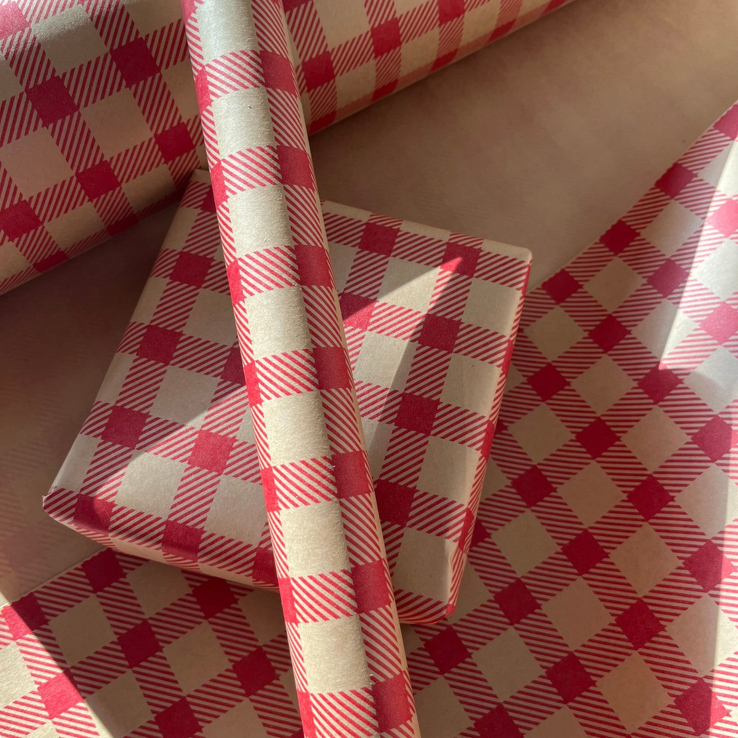Wrapping Paper Red Gingham Check 50CM Wide Eco Friendly, 100% Recycled Kraft | Recyclable, Sustainable, Plastic Free Gift Wrap