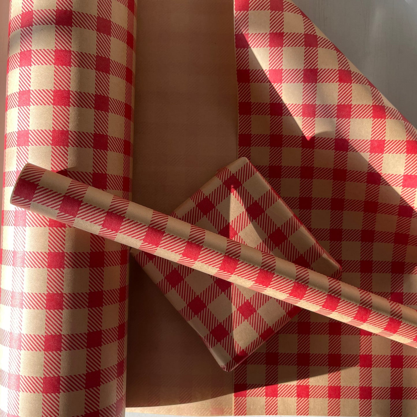 Wrapping Paper Red Gingham Check 50CM Wide Eco Friendly, 100% Recycled Kraft | Recyclable, Sustainable, Plastic Free Gift Wrap