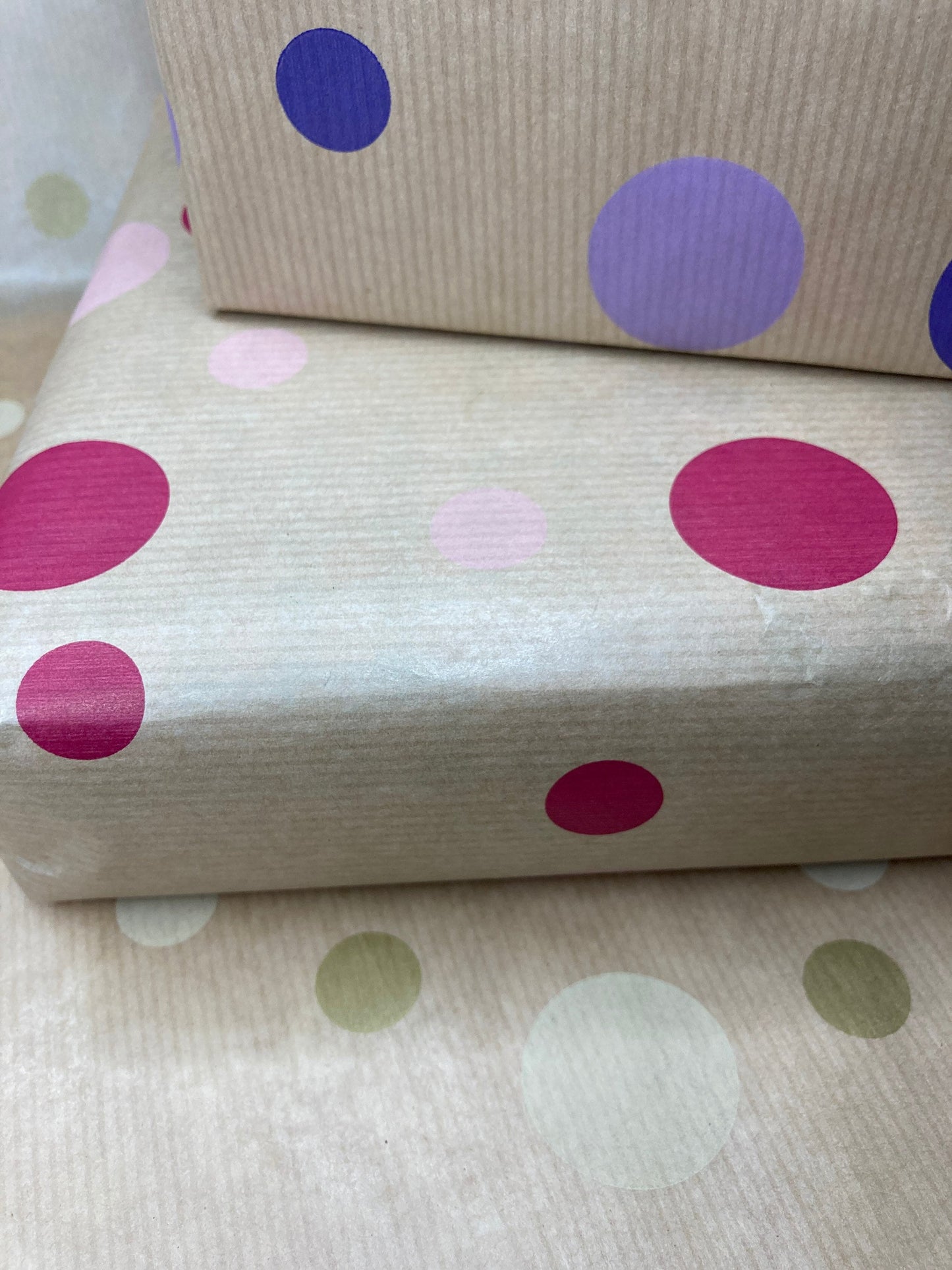 Wrapping Paper Pink Polka Dot 50CM Wide Eco Friendly, 100% Recycled Kraft | Recyclable, Sustainable, Plastic Free Gift Wrap