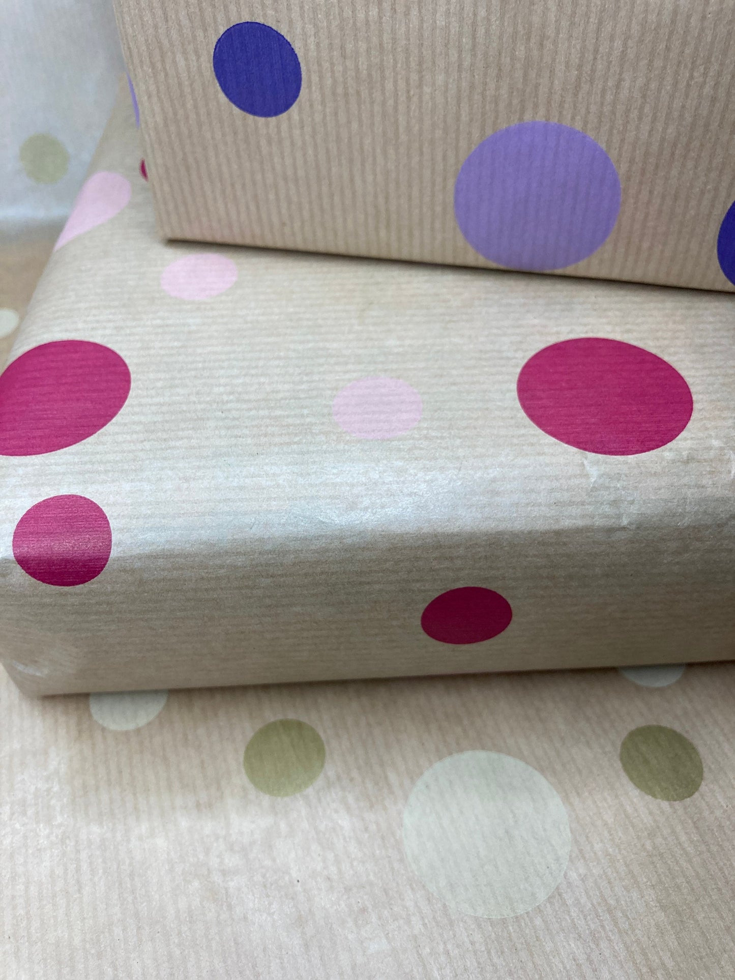 Wrapping Paper Purple Lilac Polka 50CM Wide Eco Friendly, 100% Recycled Kraft | Recyclable, Sustainable, Plastic Free Gift Wrap