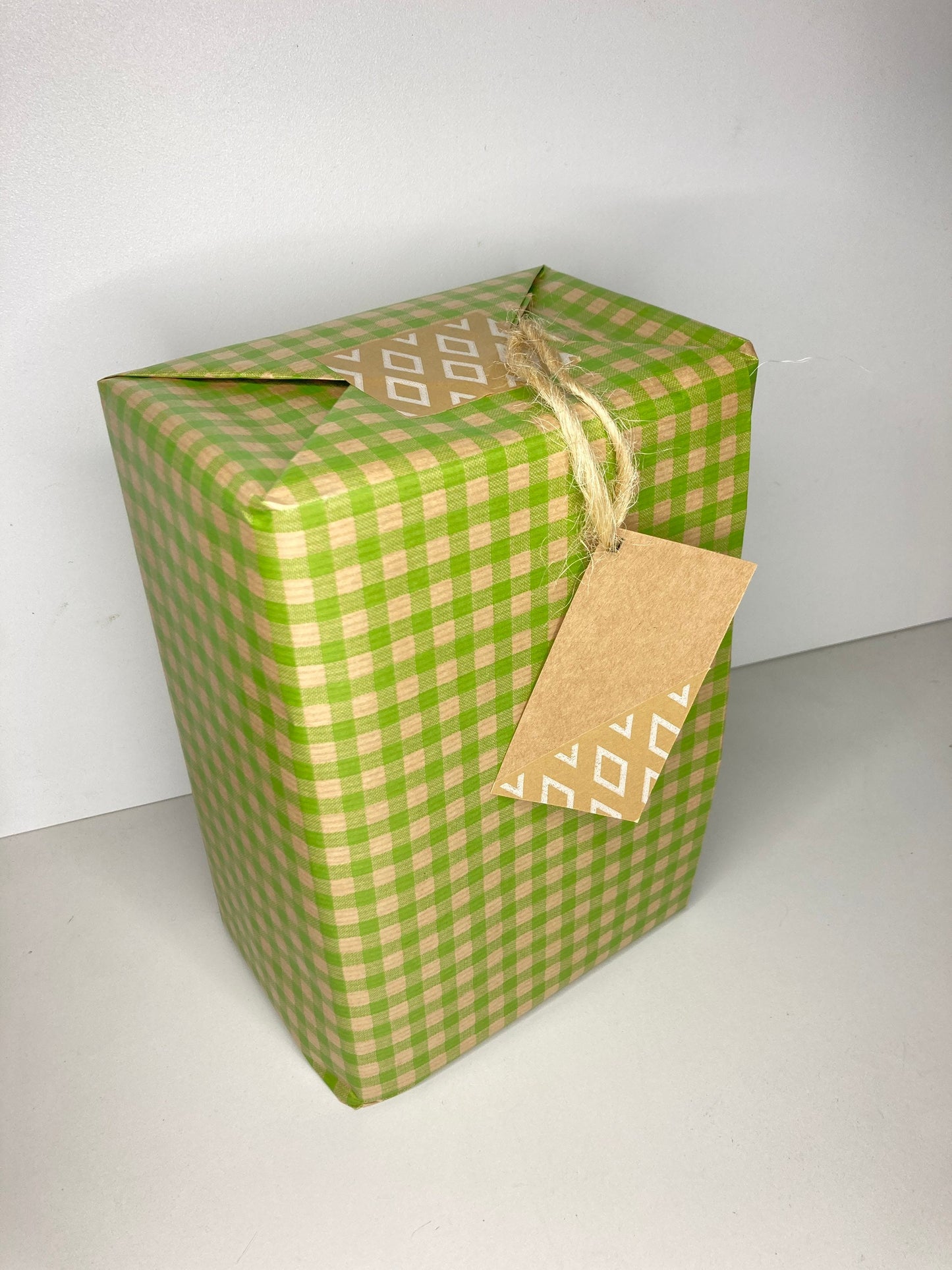 Wrapping Paper Lime Green Gingham Check 50CM Wide Eco Friendly, 100% Recycled Kraft | Recyclable, Sustainable, Plastic Free Gift Wrap
