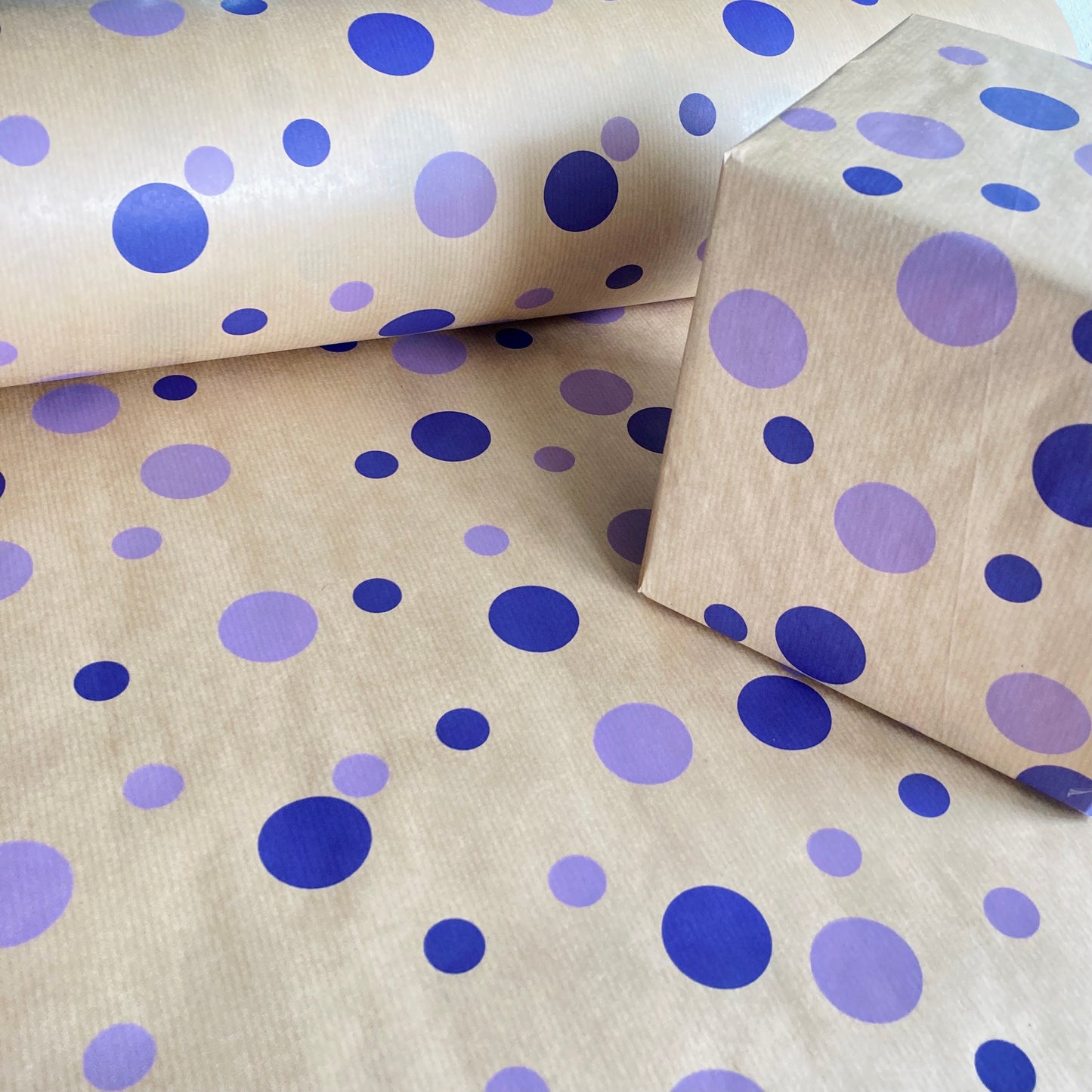 Wrapping Paper Purple Lilac Polka 50CM Wide Eco Friendly, 100% Recycled Kraft | Recyclable, Sustainable, Plastic Free Gift Wrap