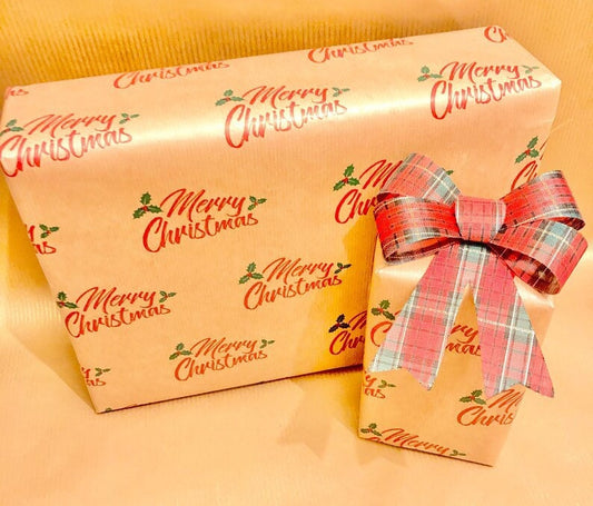 Wrapping Paper Merry Christmas 50CM Wide Eco Friendly, 100% Recycled Kraft | Recyclable, Sustainable, Plastic Free Gift Wrap