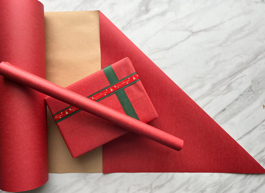 Wrapping Paper Matt Red 50CM Wide Eco Friendly, 100% Recycled Kraft | Recyclable, Sustainable, Plastic Free Gift Wrap