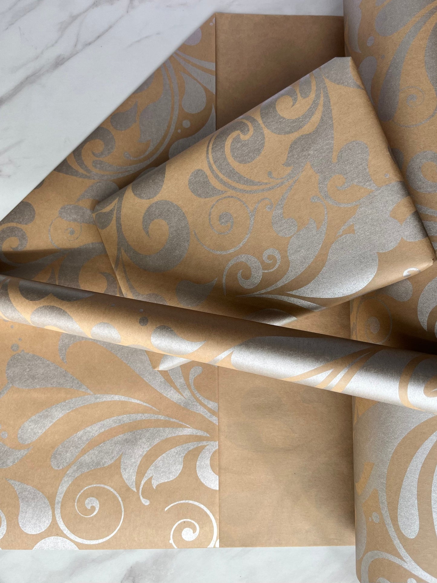 Wrapping Paper Silver Swish 50CM Wide Eco Friendly, 100% Recycled Kraft | Recyclable, Sustainable, Plastic Free Gift Wrap