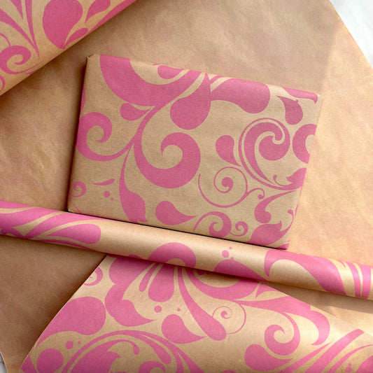 Wrapping Paper Pink Swish 50CM Wide Eco Friendly, 100% Recycled Kraft | Recyclable, Sustainable, Plastic Free Gift Wrap