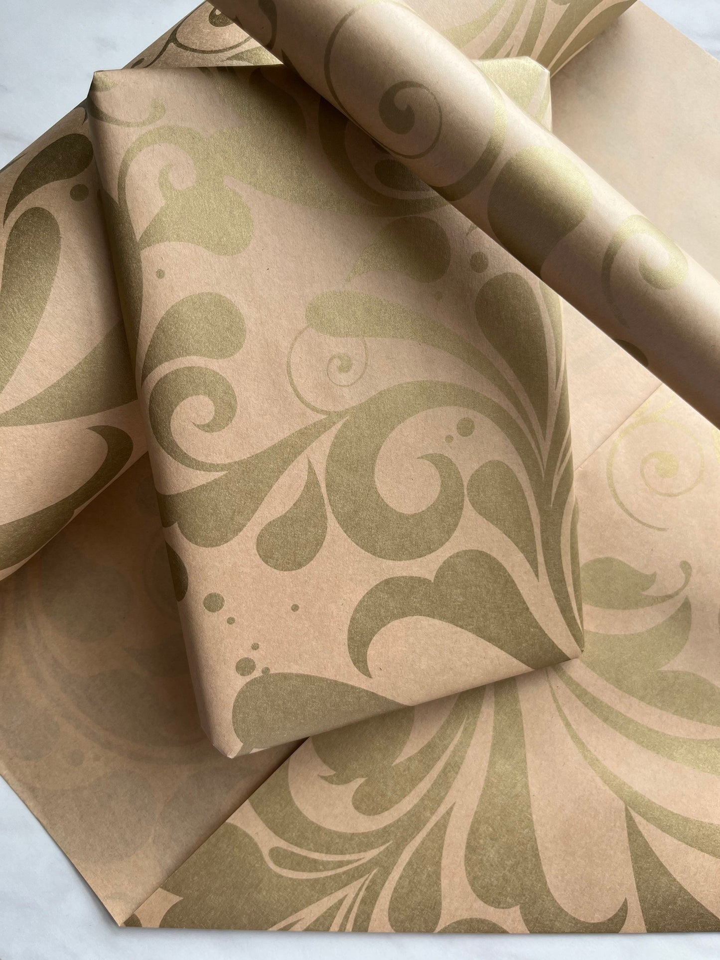Wrapping Paper Gold Swish 50CM Wide Eco Friendly, 100% Recycled Kraft | Recyclable, Sustainable, Plastic Free Gift Wrap