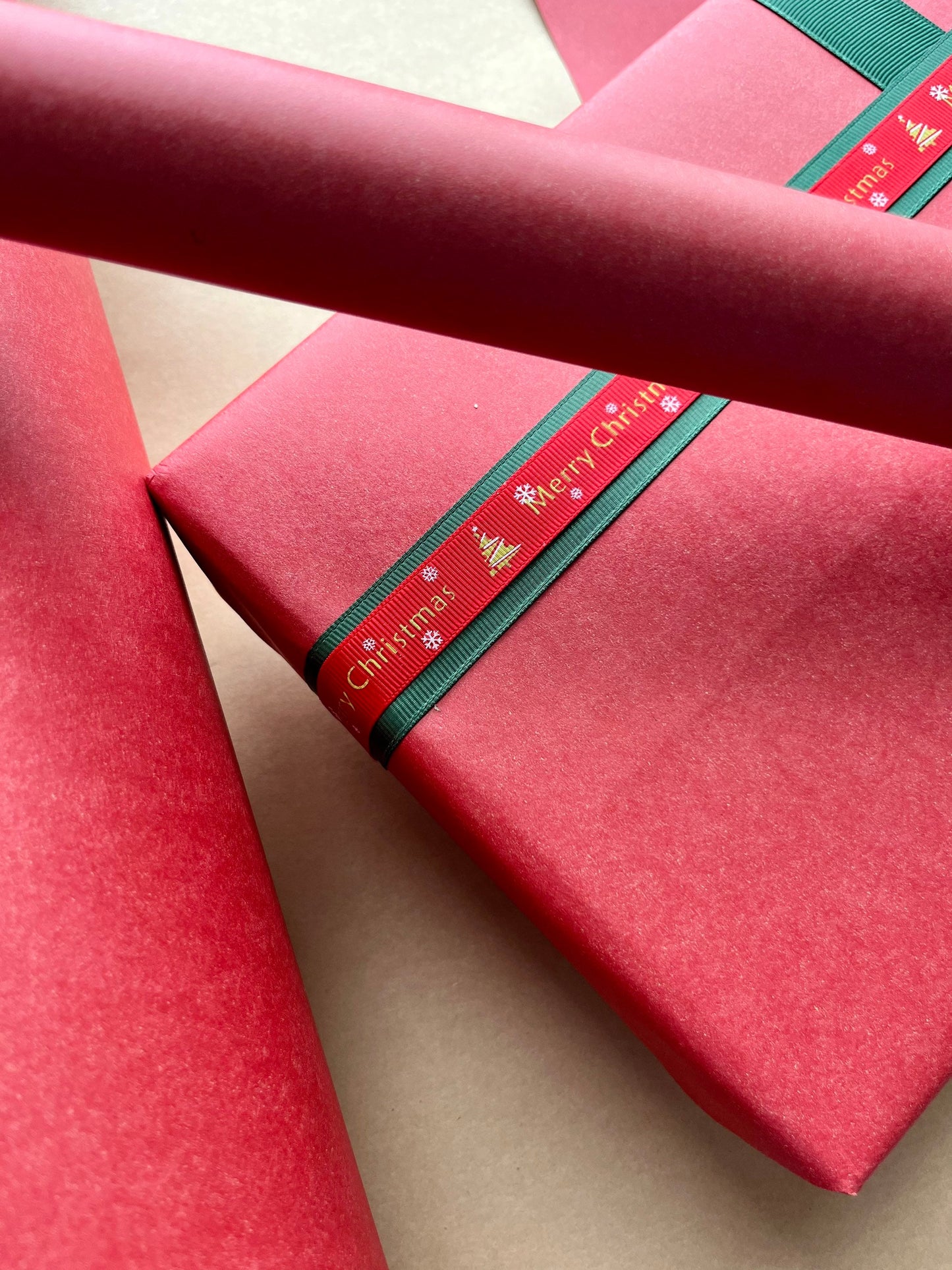 Wrapping Paper Matt Red 50CM Wide Eco Friendly, 100% Recycled Kraft | Recyclable, Sustainable, Plastic Free Gift Wrap