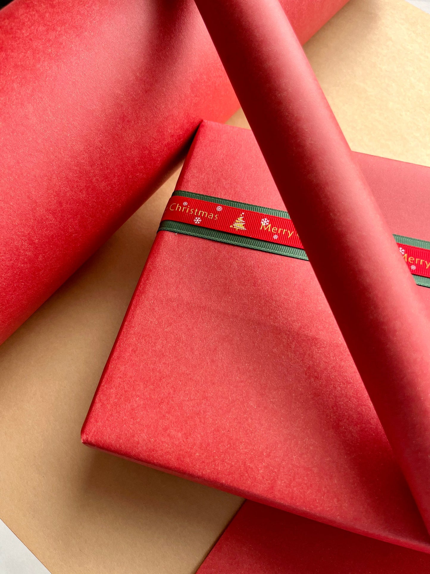 Wrapping Paper Matt Red 50CM Wide Eco Friendly, 100% Recycled Kraft | Recyclable, Sustainable, Plastic Free Gift Wrap