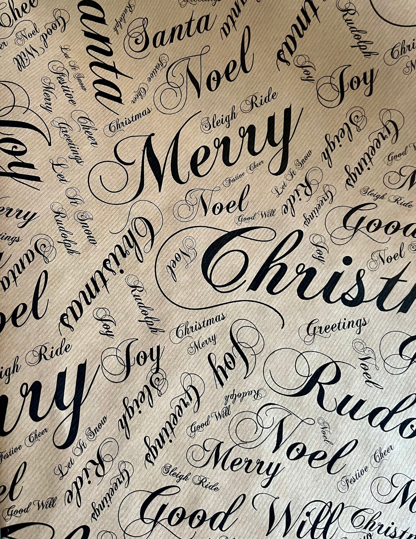 Wrapping Paper Christmas Season Greetings 50CM Wide Eco Friendly, 100% Recycled Kraft | Recyclable, Sustainable, Plastic Free Gift Wrap