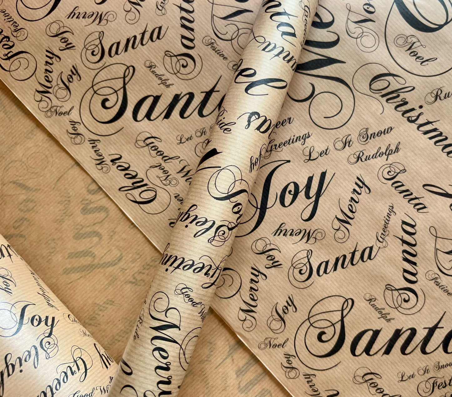 Wrapping Paper Christmas Season Greetings 50CM Wide Eco Friendly, 100% Recycled Kraft | Recyclable, Sustainable, Plastic Free Gift Wrap