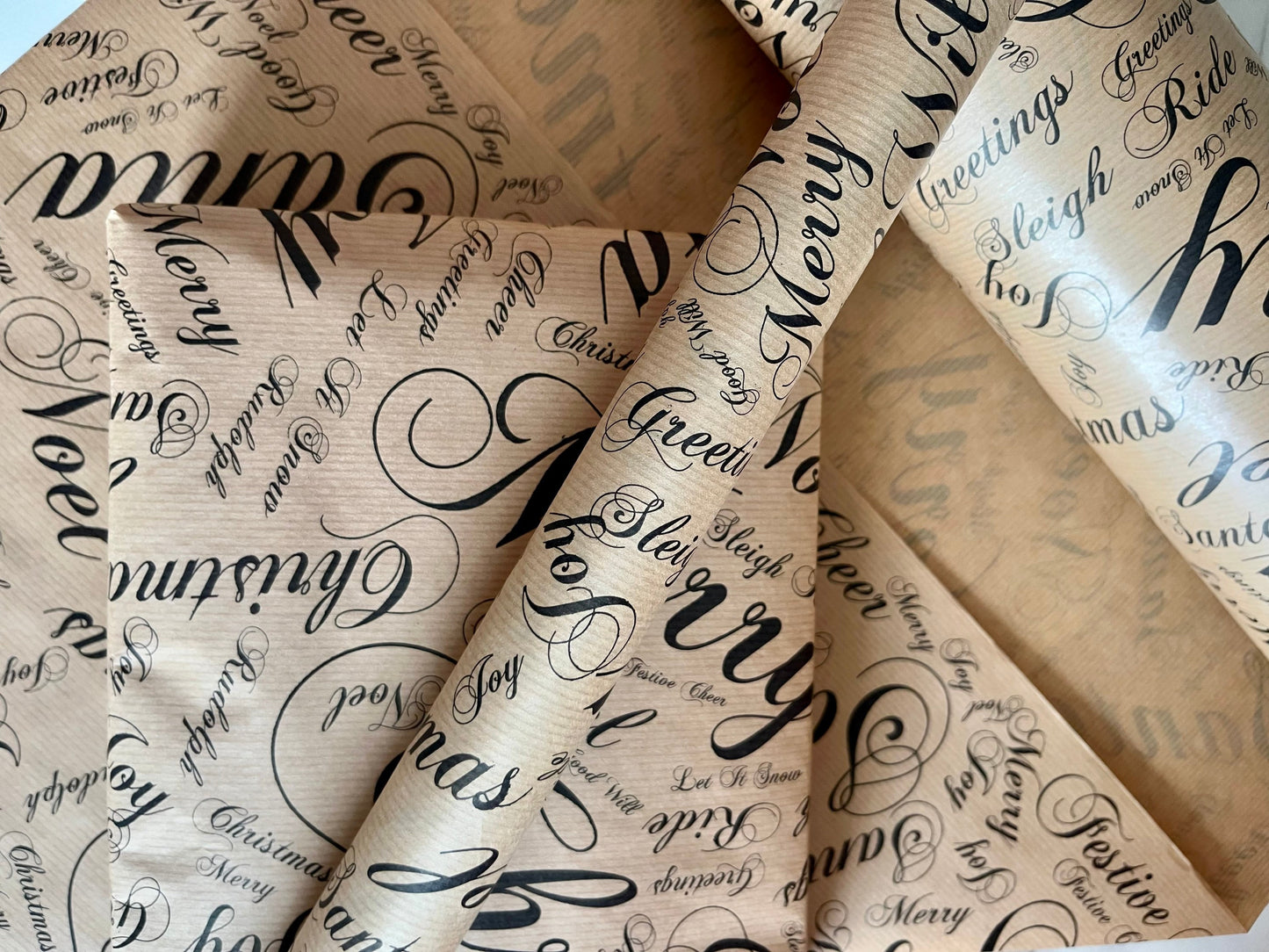 Wrapping Paper Christmas Season Greetings 50CM Wide Eco Friendly, 100% Recycled Kraft | Recyclable, Sustainable, Plastic Free Gift Wrap