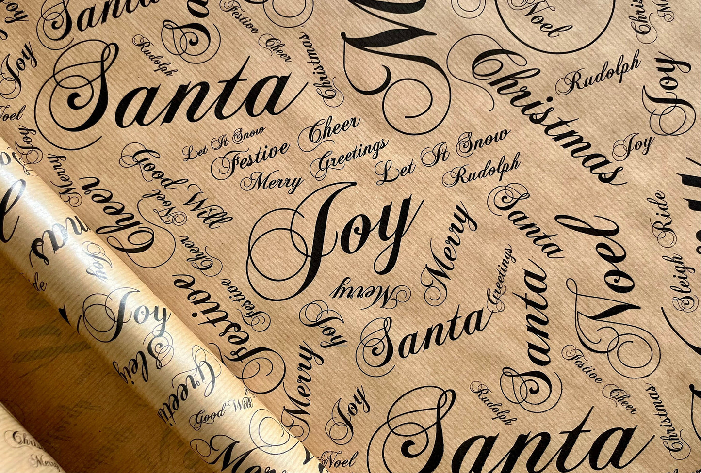 Wrapping Paper Christmas Season Greetings 50CM Wide Eco Friendly, 100% Recycled Kraft | Recyclable, Sustainable, Plastic Free Gift Wrap