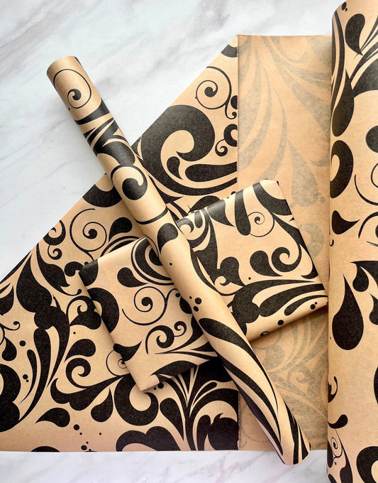 Wrapping Paper Black Swish 50CM Wide Eco Friendly, 100% Recycled Kraft | Recyclable, Sustainable, Plastic Free Gift Wrap