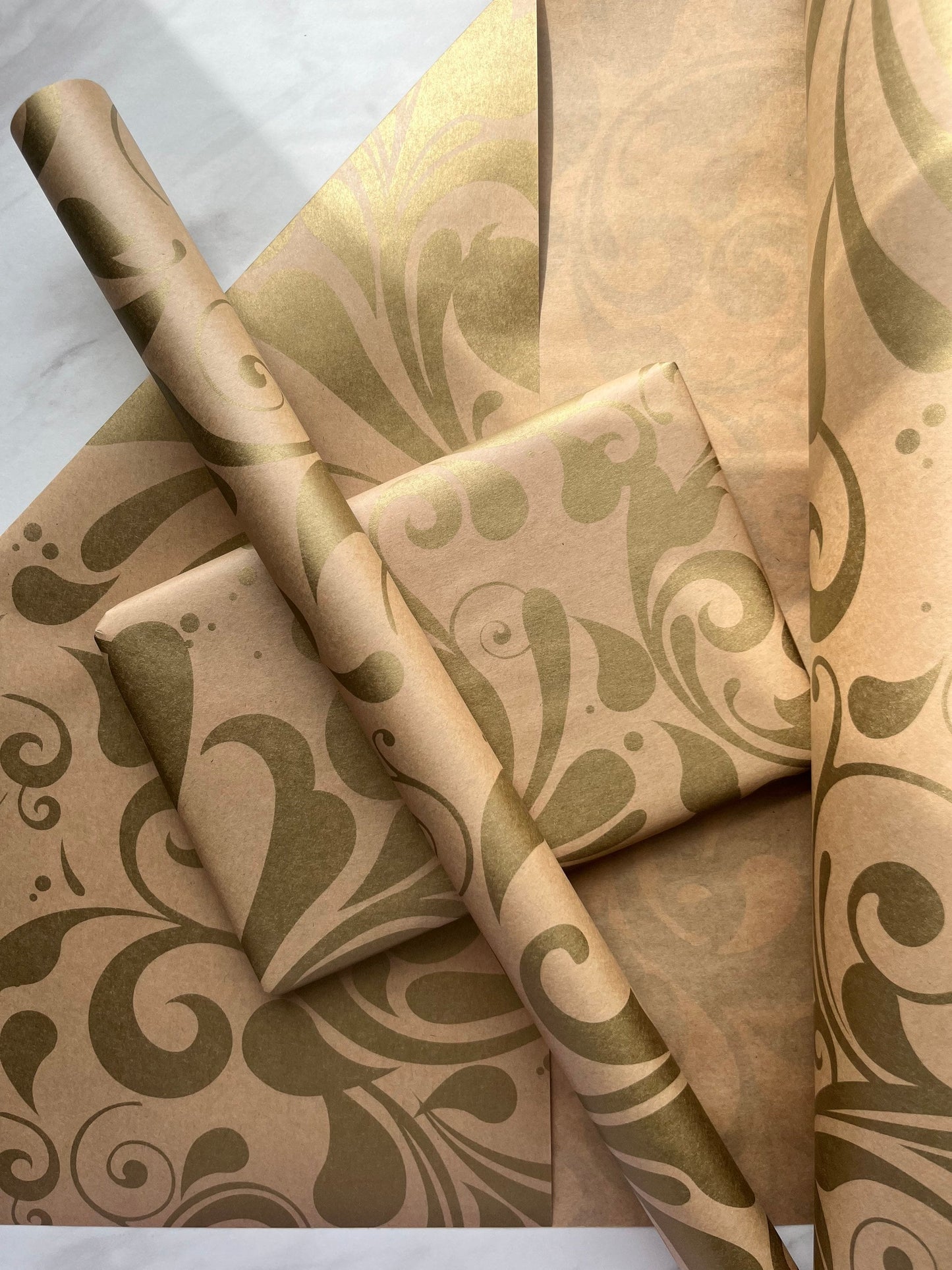 Wrapping Paper Gold Swish 50CM Wide Eco Friendly, 100% Recycled Kraft | Recyclable, Sustainable, Plastic Free Gift Wrap