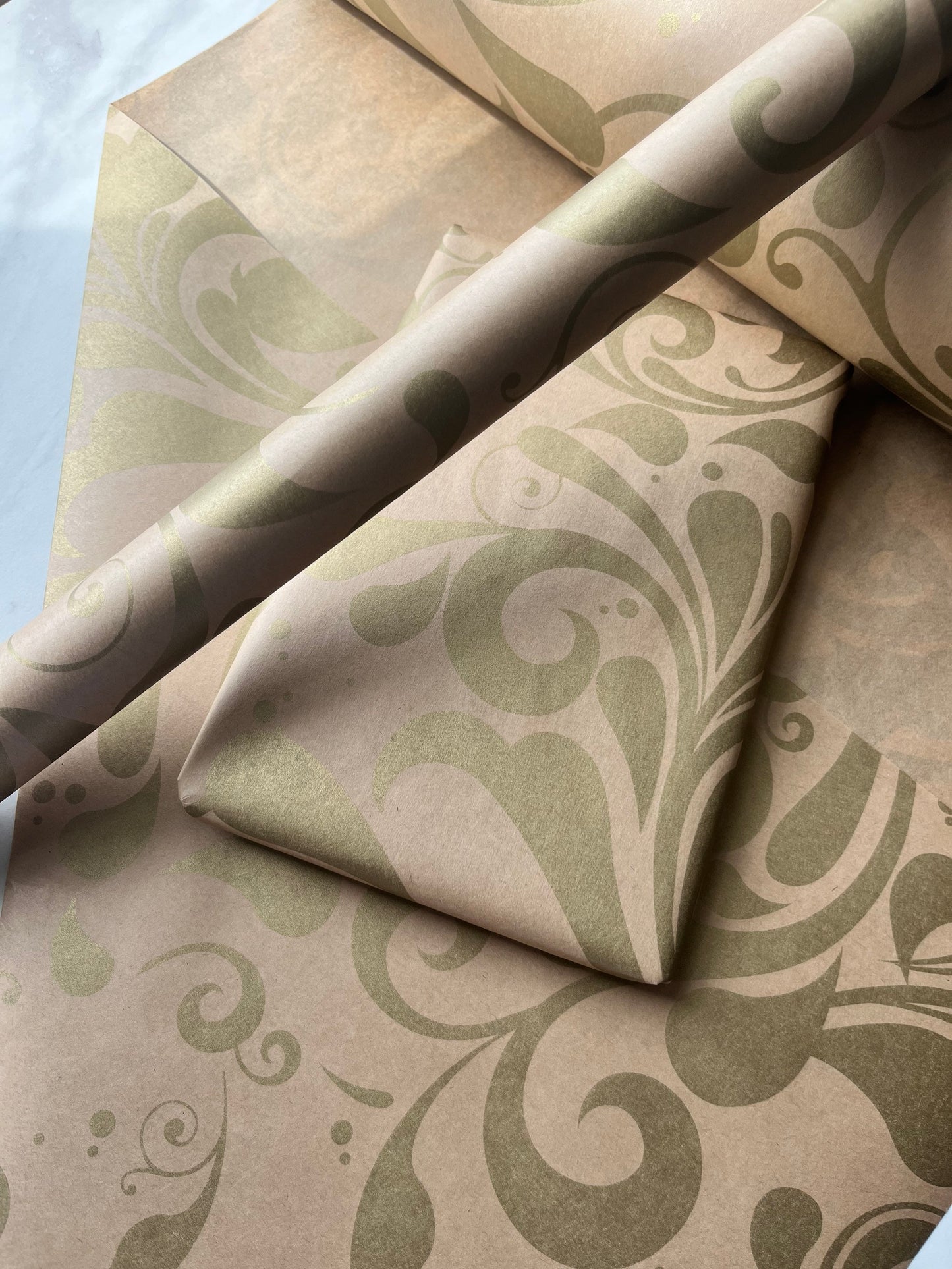 Wrapping Paper Gold Swish 50CM Wide Eco Friendly, 100% Recycled Kraft | Recyclable, Sustainable, Plastic Free Gift Wrap