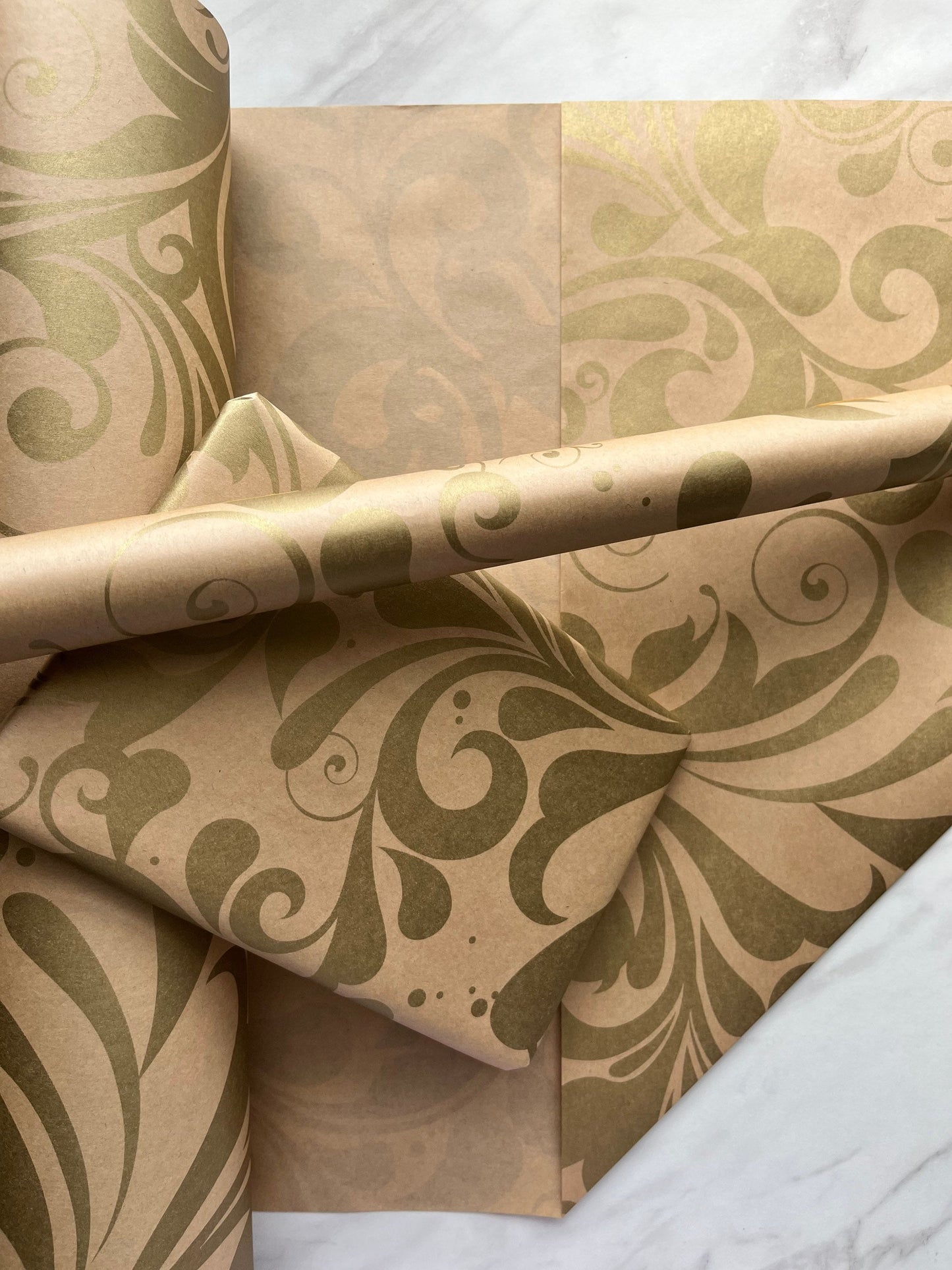 Wrapping Paper Gold Swish 50CM Wide Eco Friendly, 100% Recycled Kraft | Recyclable, Sustainable, Plastic Free Gift Wrap