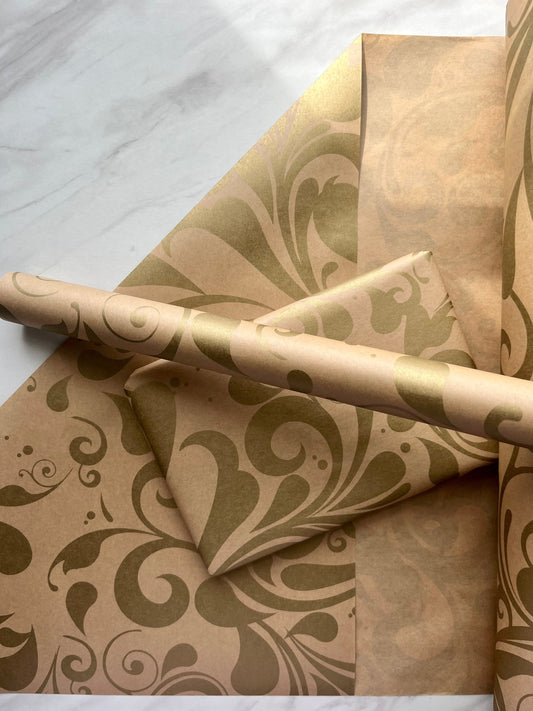 Wrapping Paper Gold Swish 50CM Wide Eco Friendly, 100% Recycled Kraft | Recyclable, Sustainable, Plastic Free Gift Wrap