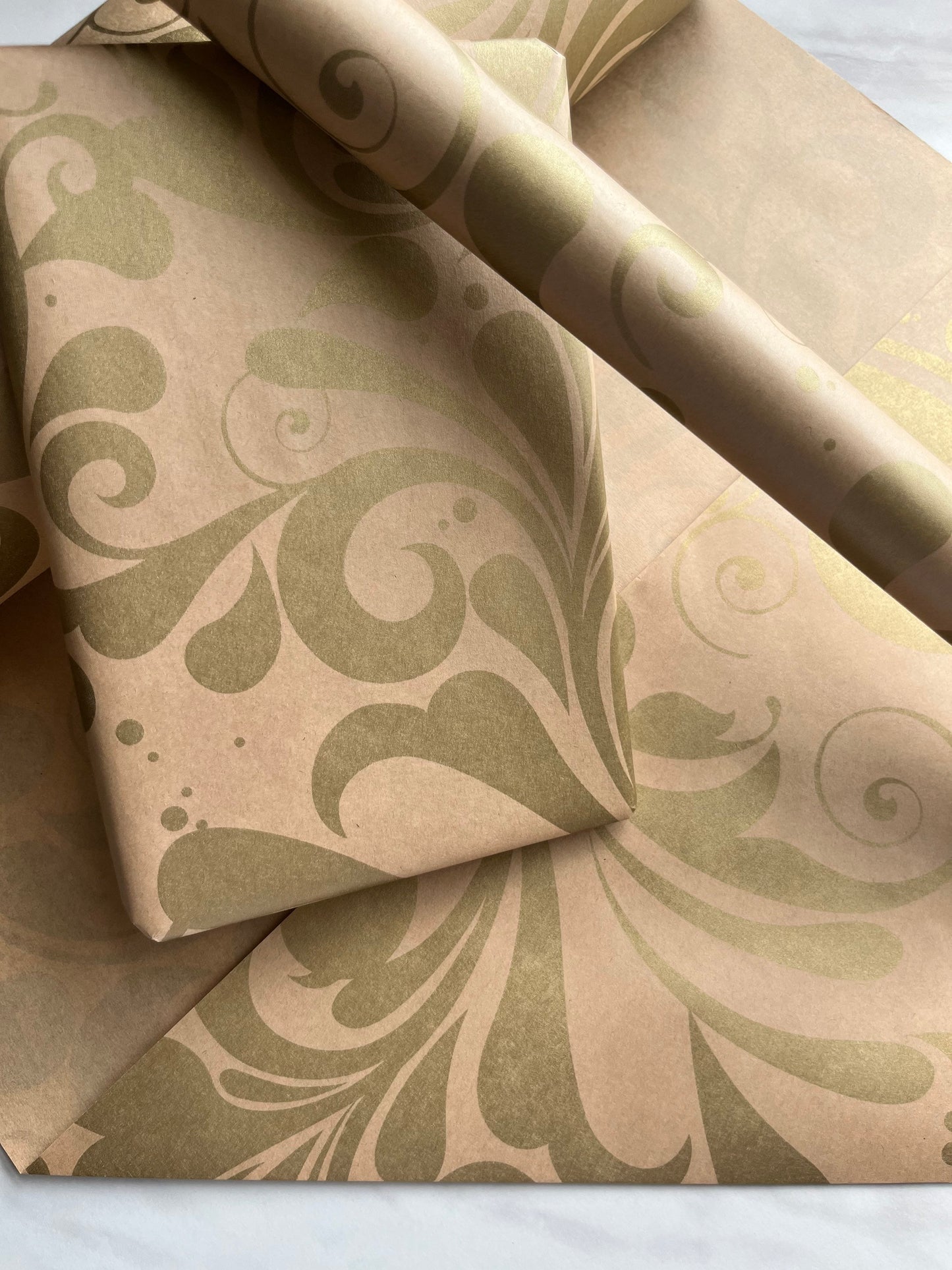 Wrapping Paper Gold Swish 50CM Wide Eco Friendly, 100% Recycled Kraft | Recyclable, Sustainable, Plastic Free Gift Wrap
