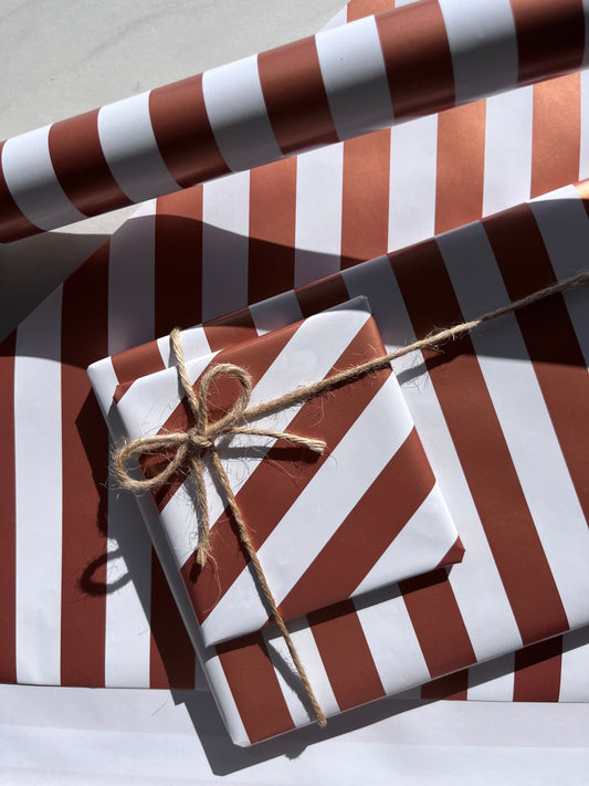Wrapping Paper Rose Gold Stripe 50CM Wide Eco Friendly, 100% Recycled Kraft | Recyclable, Sustainable, Plastic Free Gift Wrap