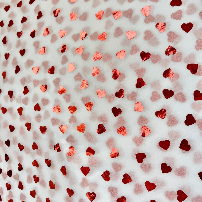 Tissue Paper Red Foil Heart Print Luxury Thick 18GSM Sheets Eco Friendly Full Size 75cm x 50cm 1-10 Sheets Folded