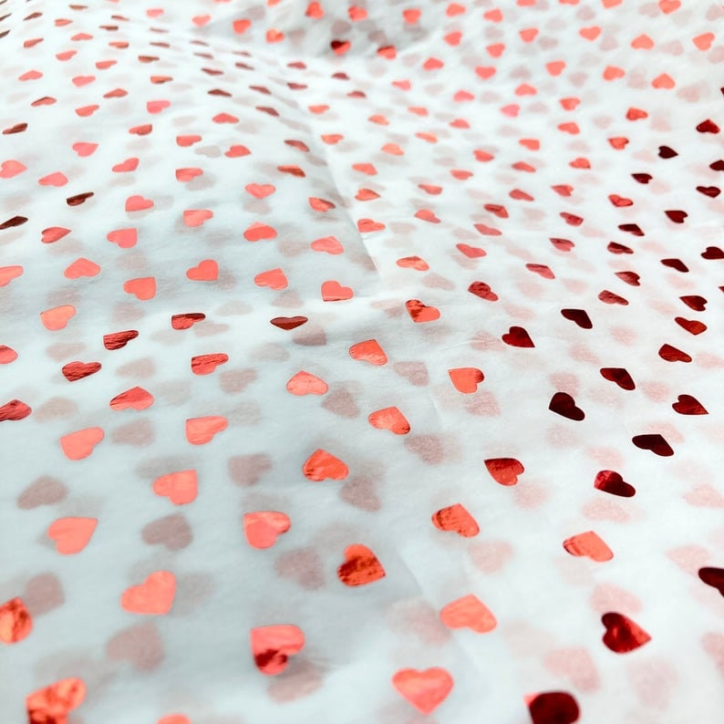 Tissue Paper Red Foil Heart Print Luxury Thick 18GSM Sheets Eco Friendly Full Size 75cm x 50cm 1-10 Sheets Folded
