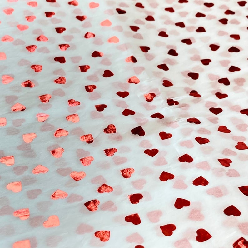 Tissue Paper Red Foil Heart Print Luxury Thick 18GSM Sheets Eco Friendly Full Size 75cm x 50cm 1-10 Sheets Folded