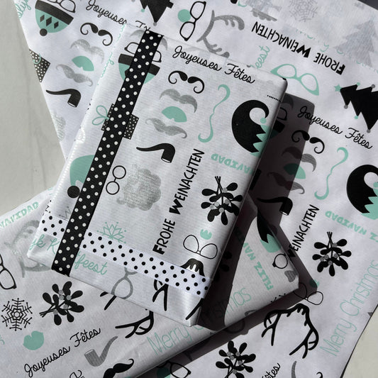 Wrapping Paper Christmas Languages 50CM Wide Eco Friendly, 100% Recycled Kraft | Recyclable, Sustainable, Plastic Free Gift Wrap