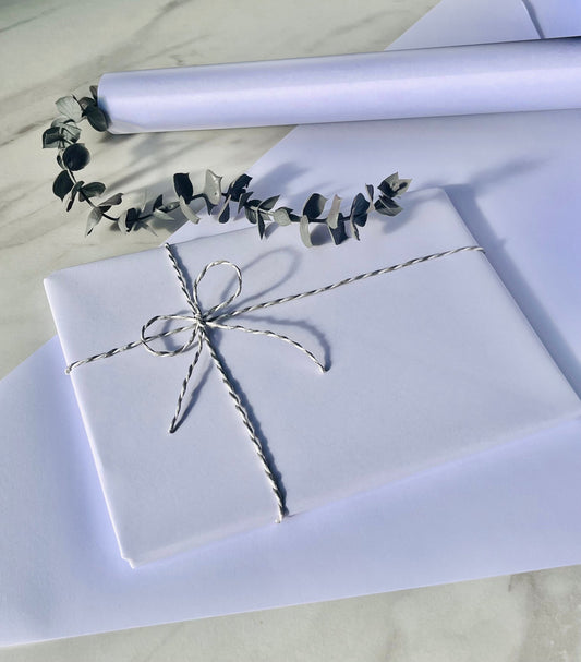 Wrapping Paper Pure White 50CM Wide Eco Friendly, 100% Recycled Kraft | Recyclable, Sustainable, Plastic Free Gift Wrap
