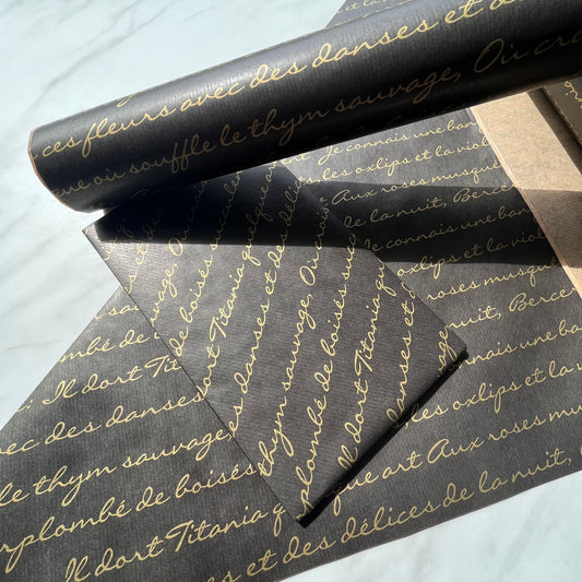 Wrapping Paper Gold Script Eco 50CM Wide Eco Friendly, 100% Recycled Kraft | Recyclable, Sustainable, Plastic Free Gift Wrap