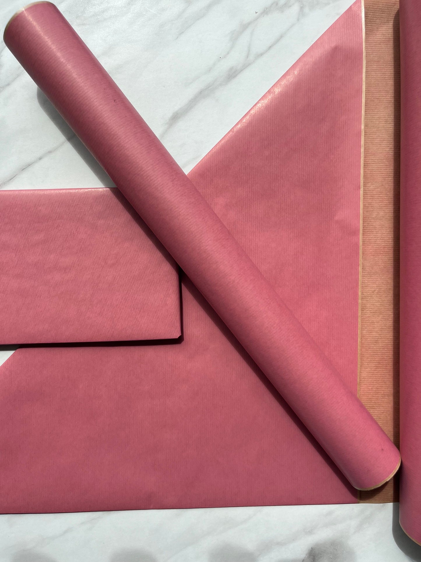 Wrapping Paper Pale Pink Lined 50CM Wide Eco Friendly, 100% Recycled Kraft | Recyclable, Sustainable, Plastic Free Gift Wrap