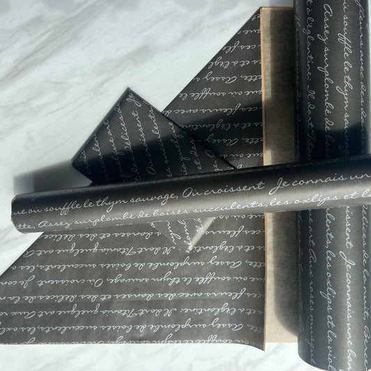 Wrapping Paper Silver Script 50CM Wide Eco Friendly, 100% Recycled Kraft | Recyclable, Sustainable, Plastic Free Gift Wrap